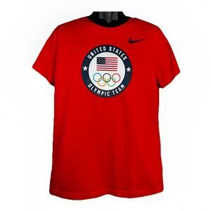 United States Olympic Team Shirt Nike Dri Fit Adult LG Red Flag Rings 4th July